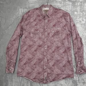 Rafter C Cowboy Collection Shirt Mens XL Red Paisley Pearl Snap Western Rodeo